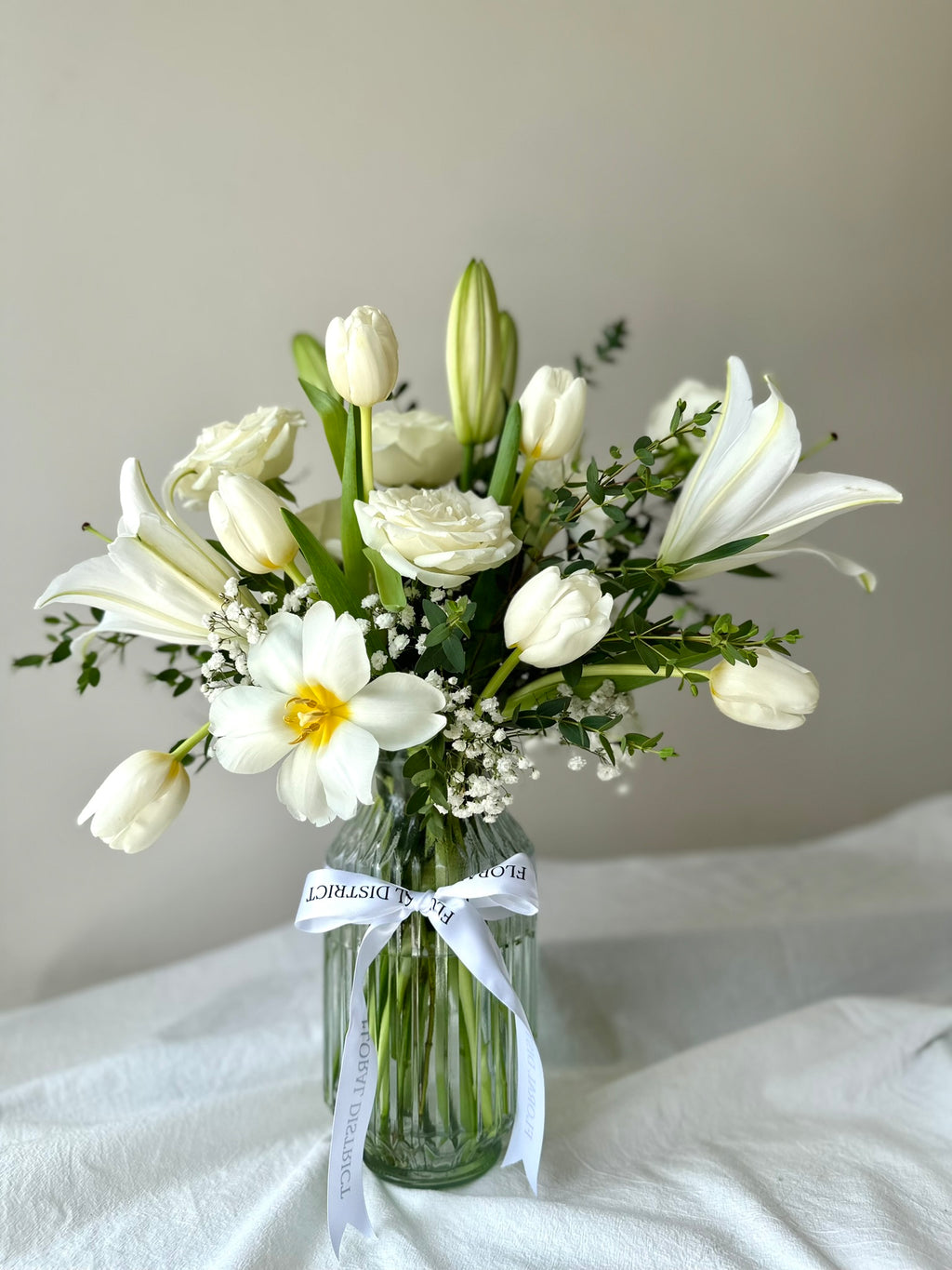 White Petals in Vase